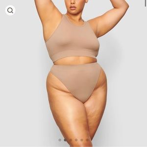 SKIMS high neck bra and brief in color, Desert, size L/XL